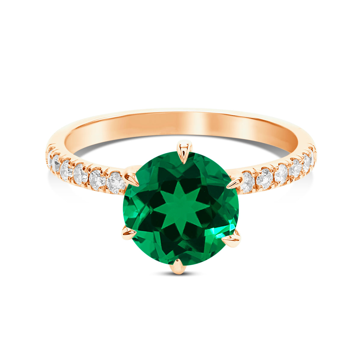 Round Cut Gem 6 Prong Setting Half Pave Band Fiere